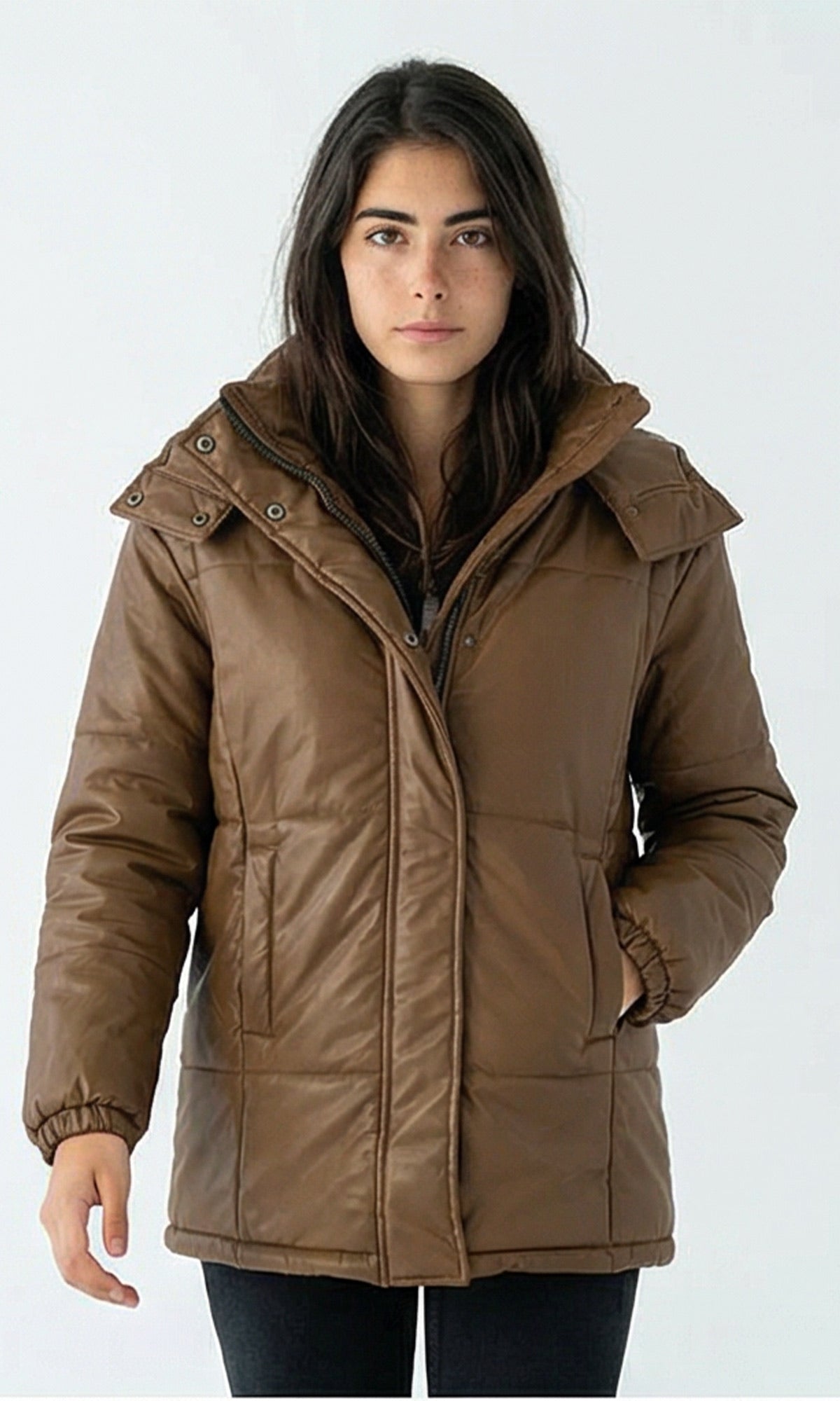 Solid Bomber Jacket with Side Pockets - Brown