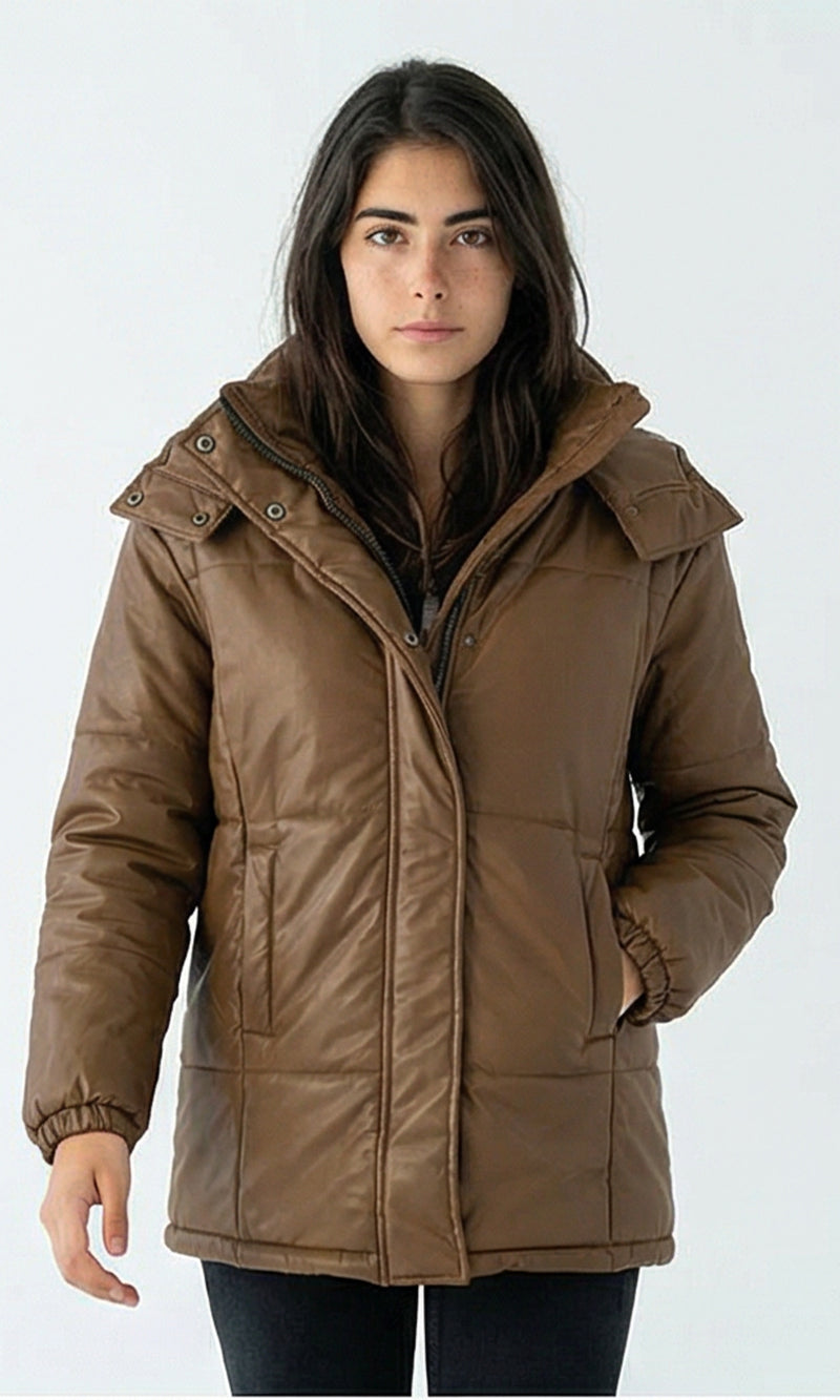 R212935 - Solid Bomber Jacket with Side Pockets - Brown