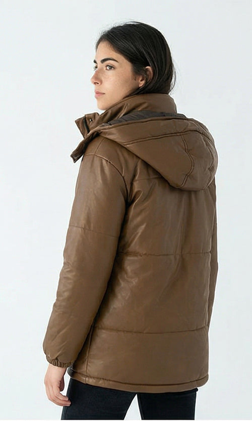 R212935 - Solid Bomber Jacket with Side Pockets - Brown