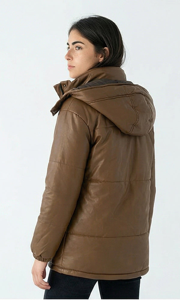R212935 - Solid Bomber Jacket with Side Pockets - Brown