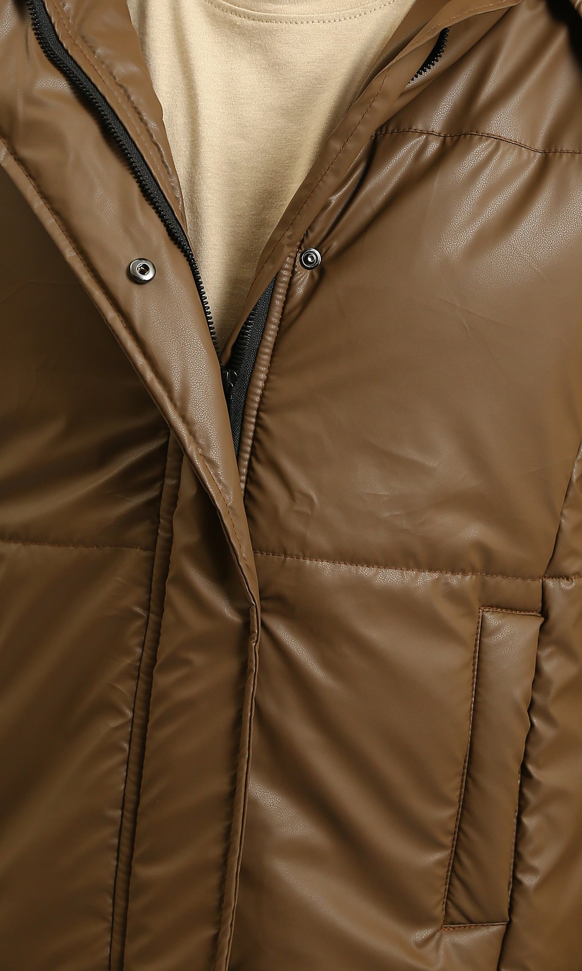 R212935 - Solid Bomber Jacket with Side Pockets - Brown