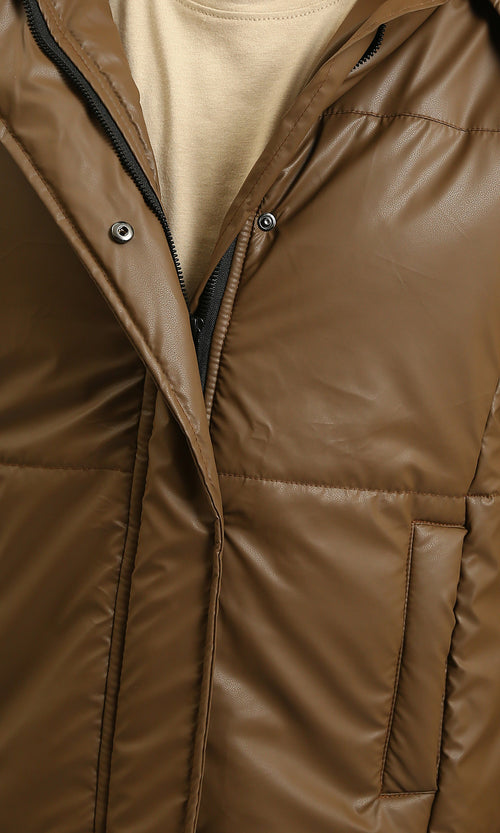 R212935 - Solid Bomber Jacket with Side Pockets - Brown