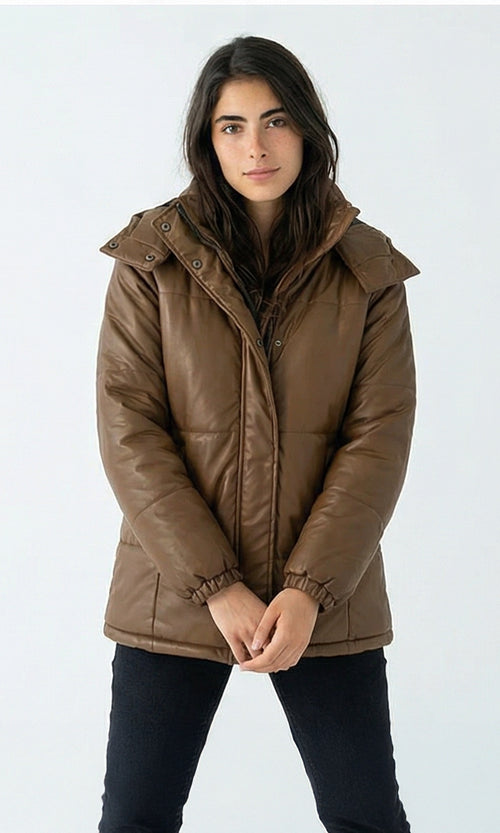 R212935 - Solid Bomber Jacket with Side Pockets - Brown