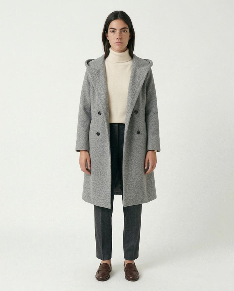 Women's Hooded Double-Breasted Wrap Coat - Heather Grey