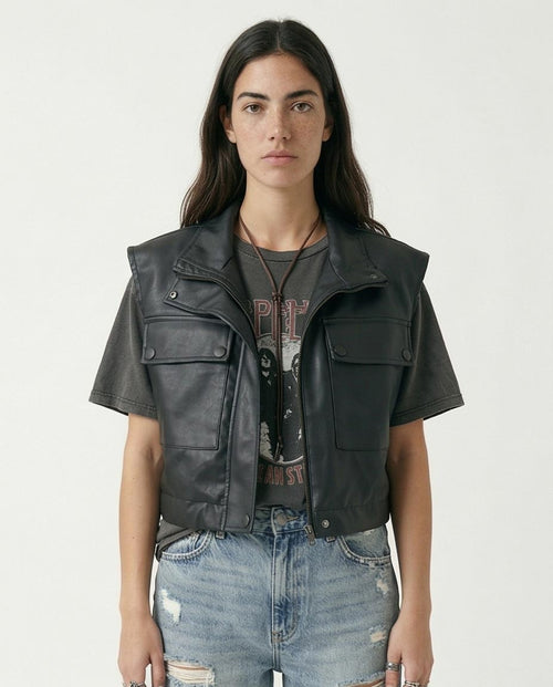 Ravin Women's Cropped Faux-Leather Utility Vest - Black
