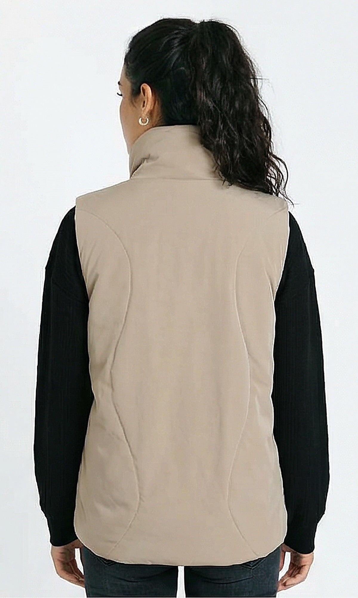 R212941 - Casual Sleeveless Puffer Vest - Light Khaki