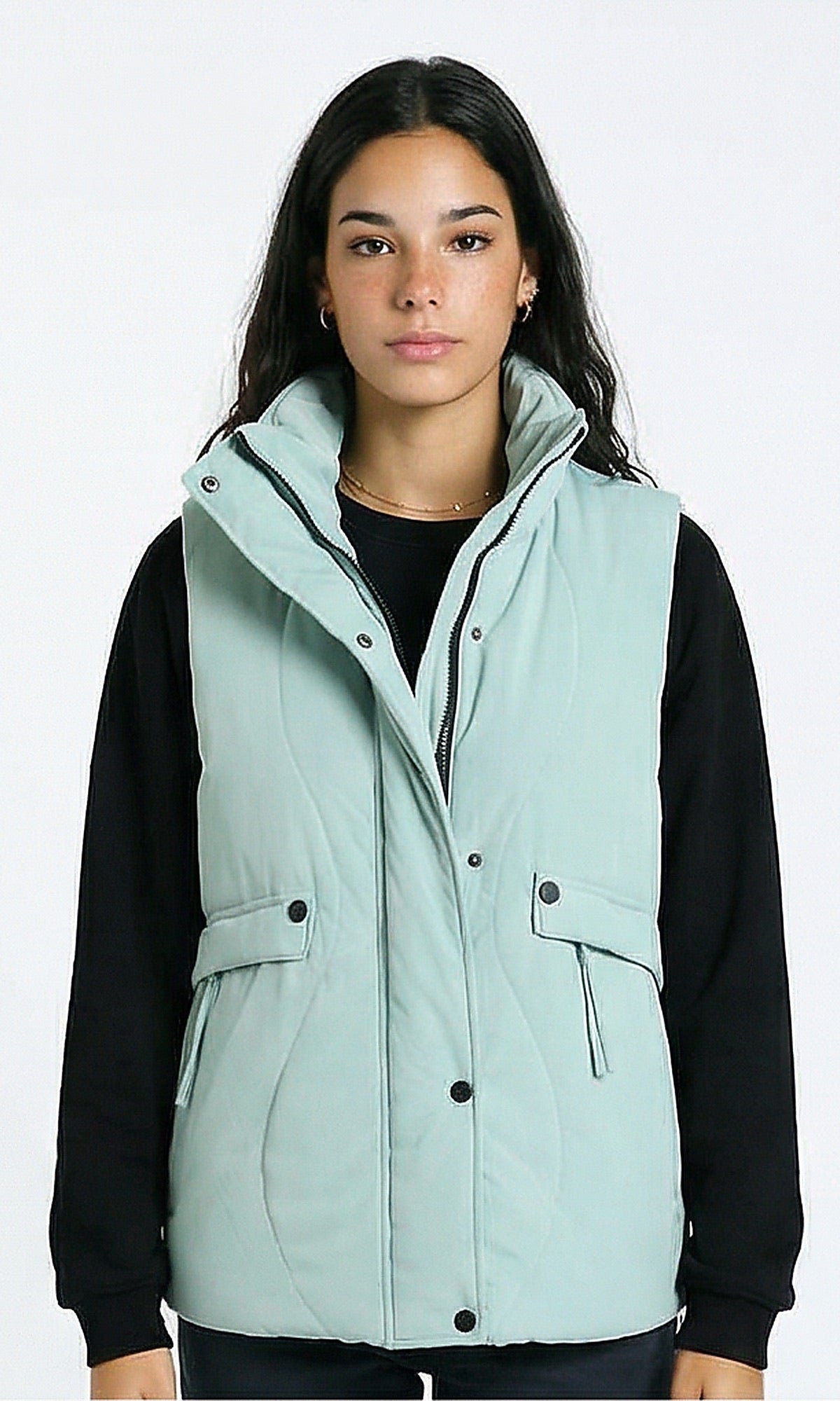 Casual Sleeveless Puffer Vest - Light Mint