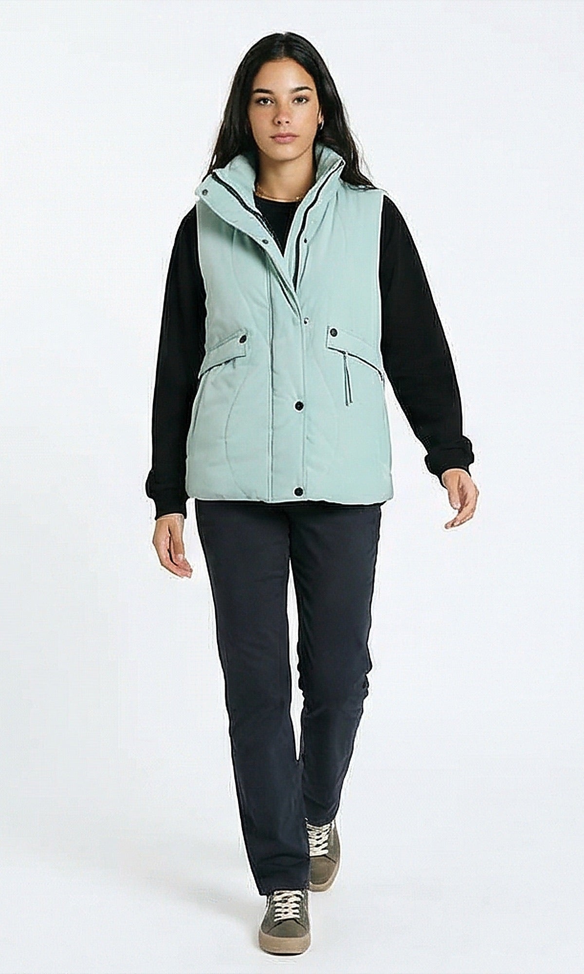 R212942 - Casual Sleeveless Puffer Vest - Light Mint