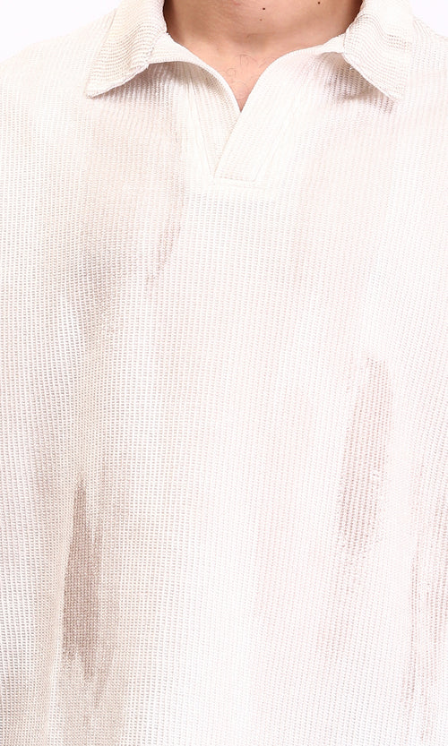 R212953 - Slip On Open Neck Polo Shirt - Beige