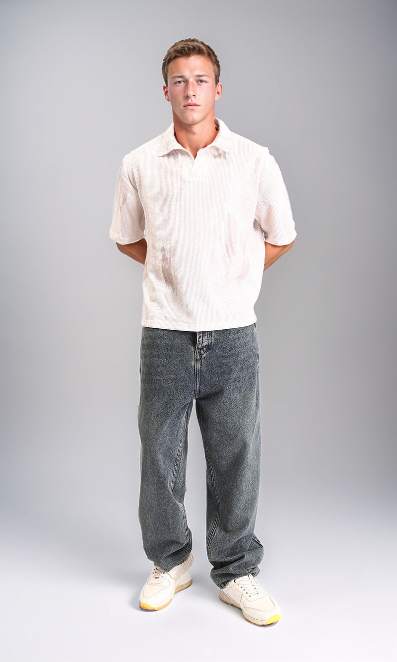 R212953 - Slip On Open Neck Polo Shirt - Beige