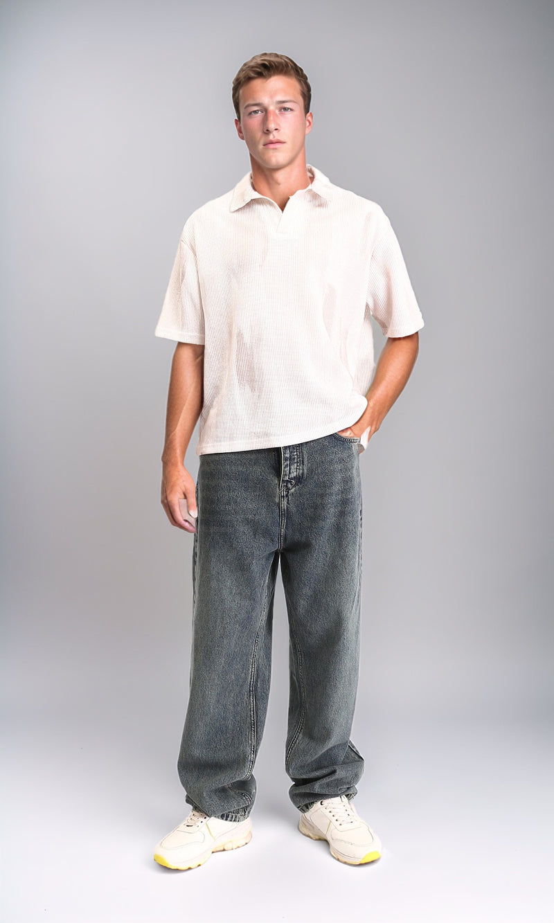 R212953 - Slip On Open Neck Polo Shirt - Beige