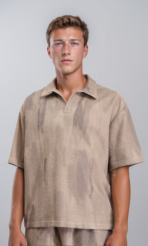 R212954 - Slip On Open Neck Polo Shirt - Coffee