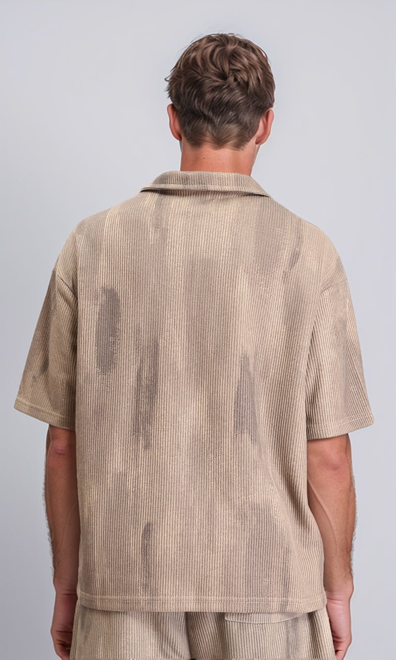 R212954 - Slip On Open Neck Polo Shirt - Coffee