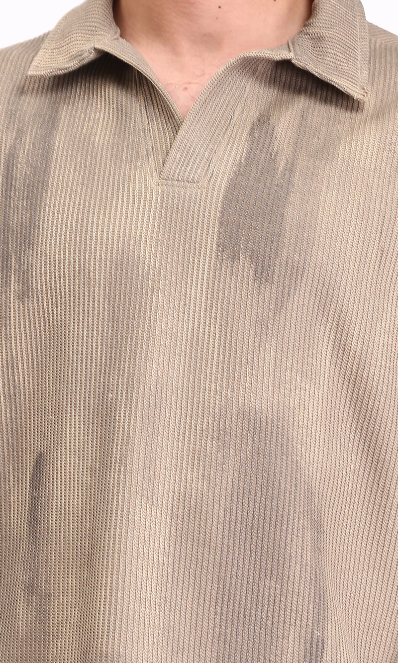 R212954 - Slip On Open Neck Polo Shirt - Coffee