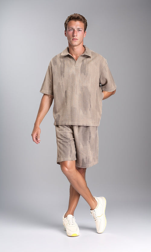 R212954 - Slip On Open Neck Polo Shirt - Coffee