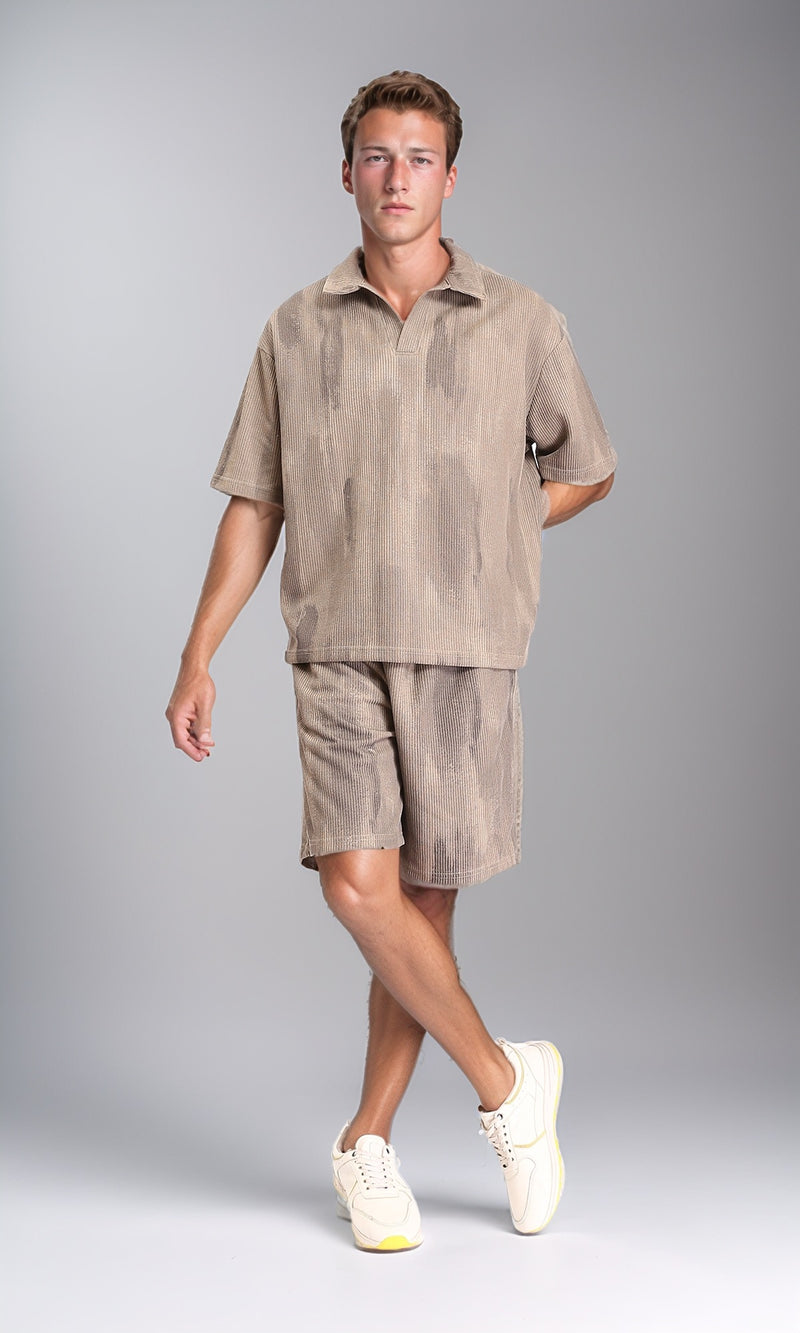 R212954 - Slip On Open Neck Polo Shirt - Coffee