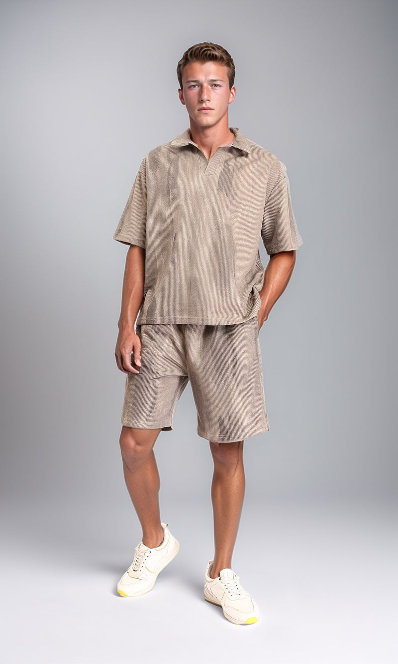 R212954 - Slip On Open Neck Polo Shirt - Coffee