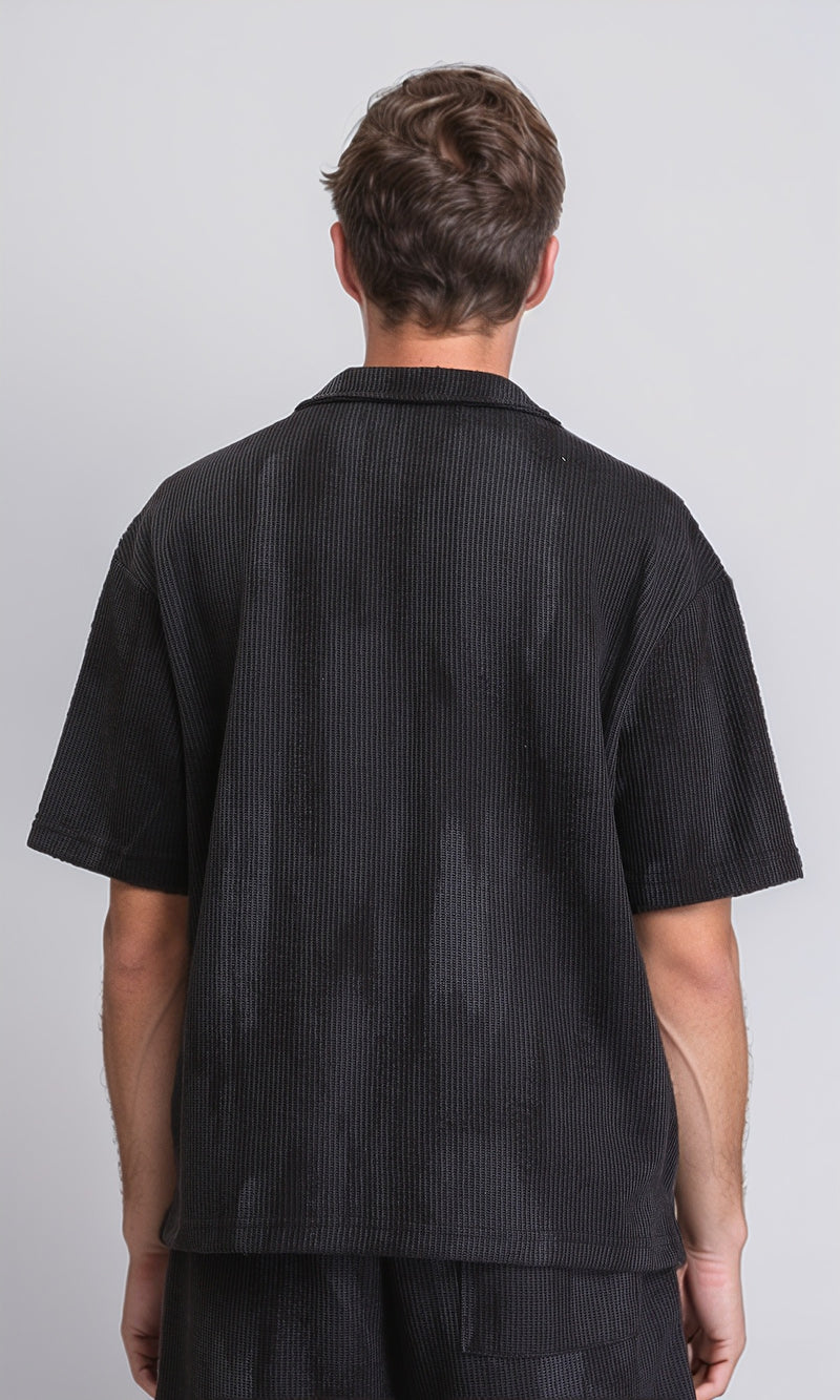 R212955 - Slip On Open Neck Polo Shirt - Black