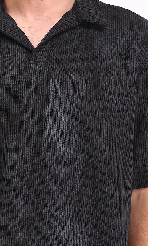 R212955 - Slip On Open Neck Polo Shirt - Black