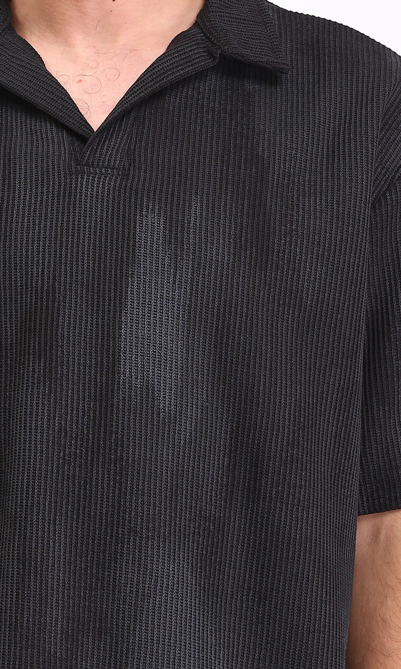 R212955 - Slip On Open Neck Polo Shirt - Black