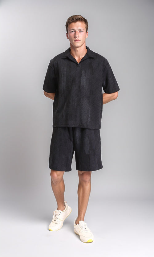 R212955 - Slip On Open Neck Polo Shirt - Black