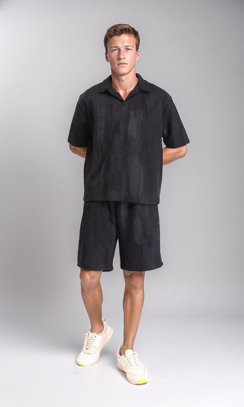 R212955 - Slip On Open Neck Polo Shirt - Black