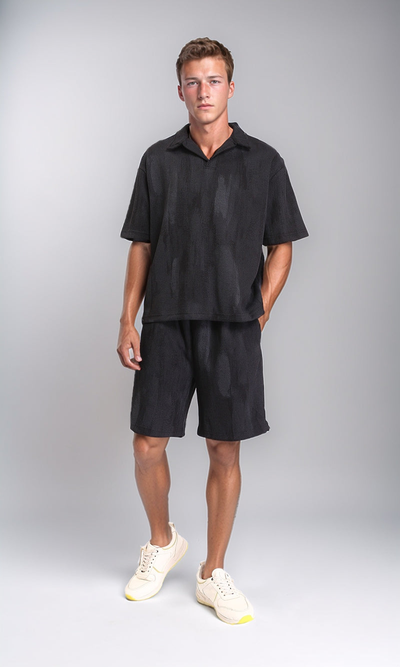 R212955 - Slip On Open Neck Polo Shirt - Black
