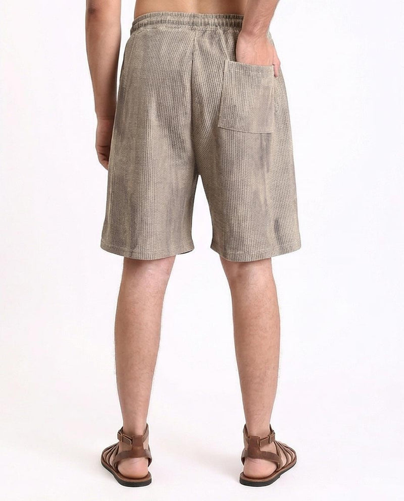Ravin Men's Acid-Wash Waffle Knit Shorts – Relaxed Fit Drawstring Shorts in Coffee - R212956