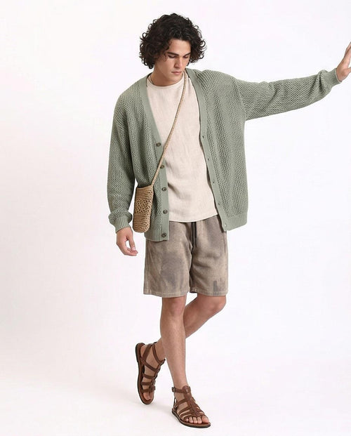 Ravin Men's Acid-Wash Waffle Knit Shorts – Relaxed Fit Drawstring Shorts in Coffee - R212956