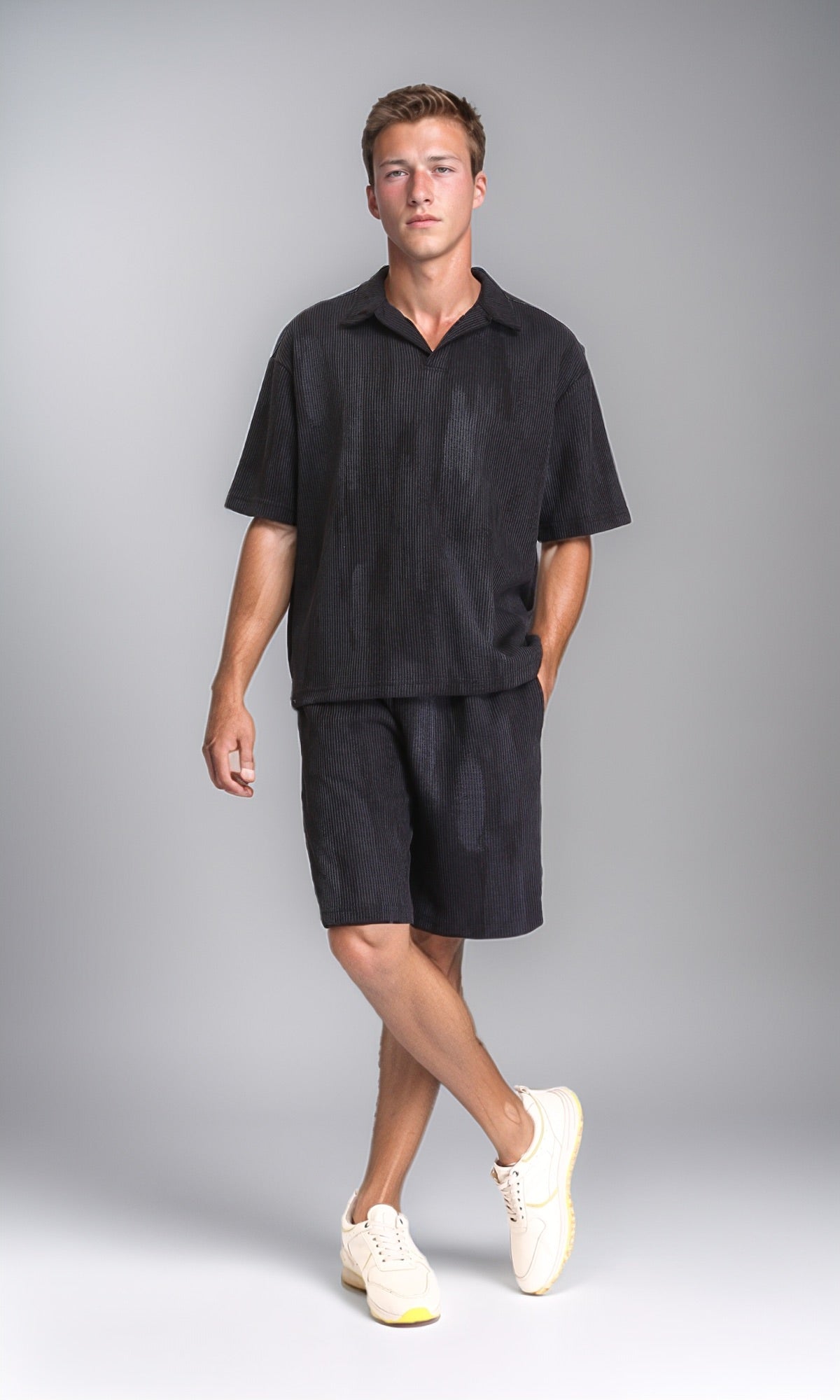 R212957 - Casual Slip On Drawstring Shorts - Black