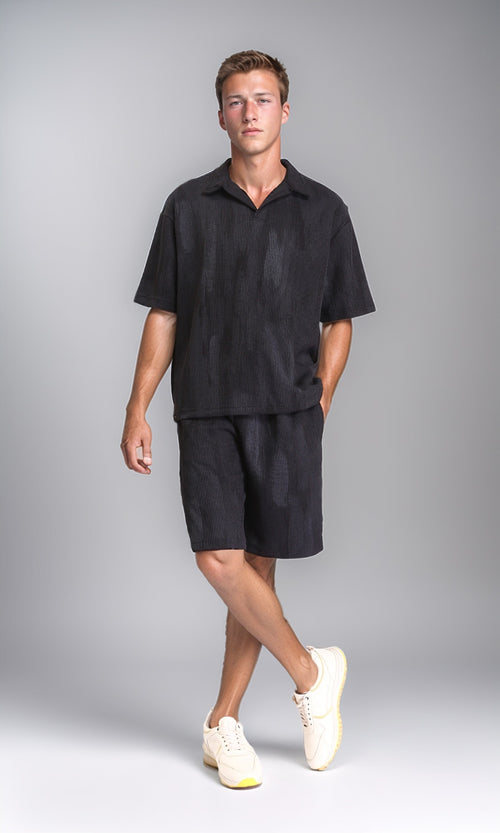 R212957 - Casual Slip On Drawstring Shorts - Black