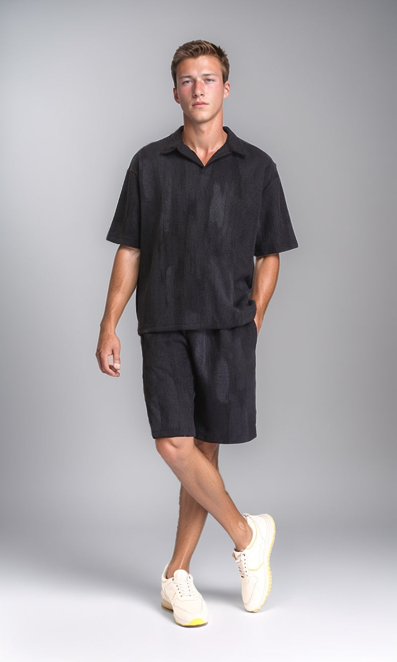 R212957 - Casual Slip On Drawstring Shorts - Black