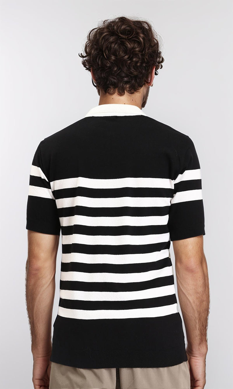 R213020 - Short Sleeves Striped Polo Shirt - Black & White