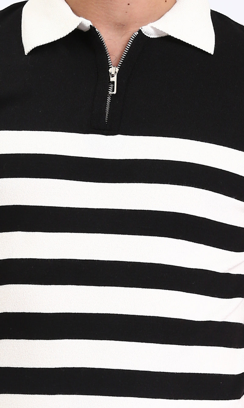 R213020 - Short Sleeves Striped Polo Shirt - Black & White