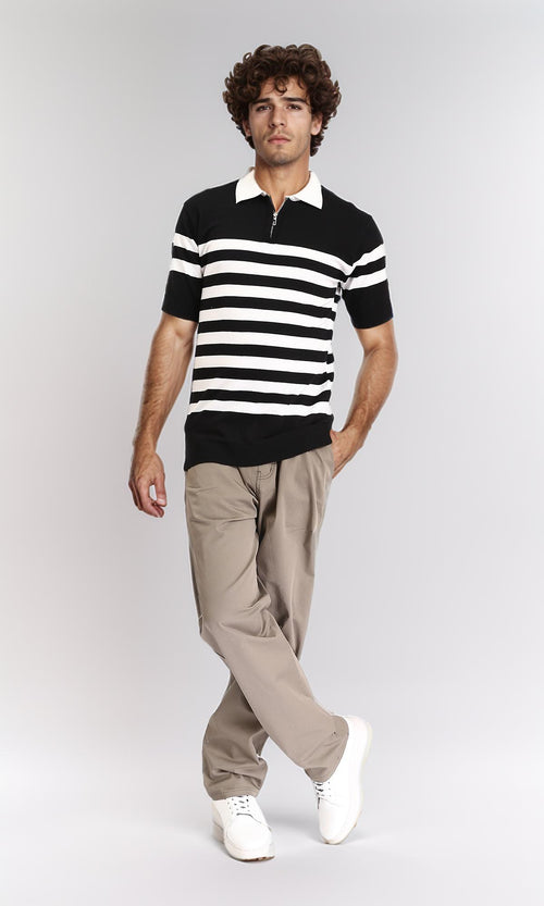 R213020 - Short Sleeves Striped Polo Shirt - Black & White
