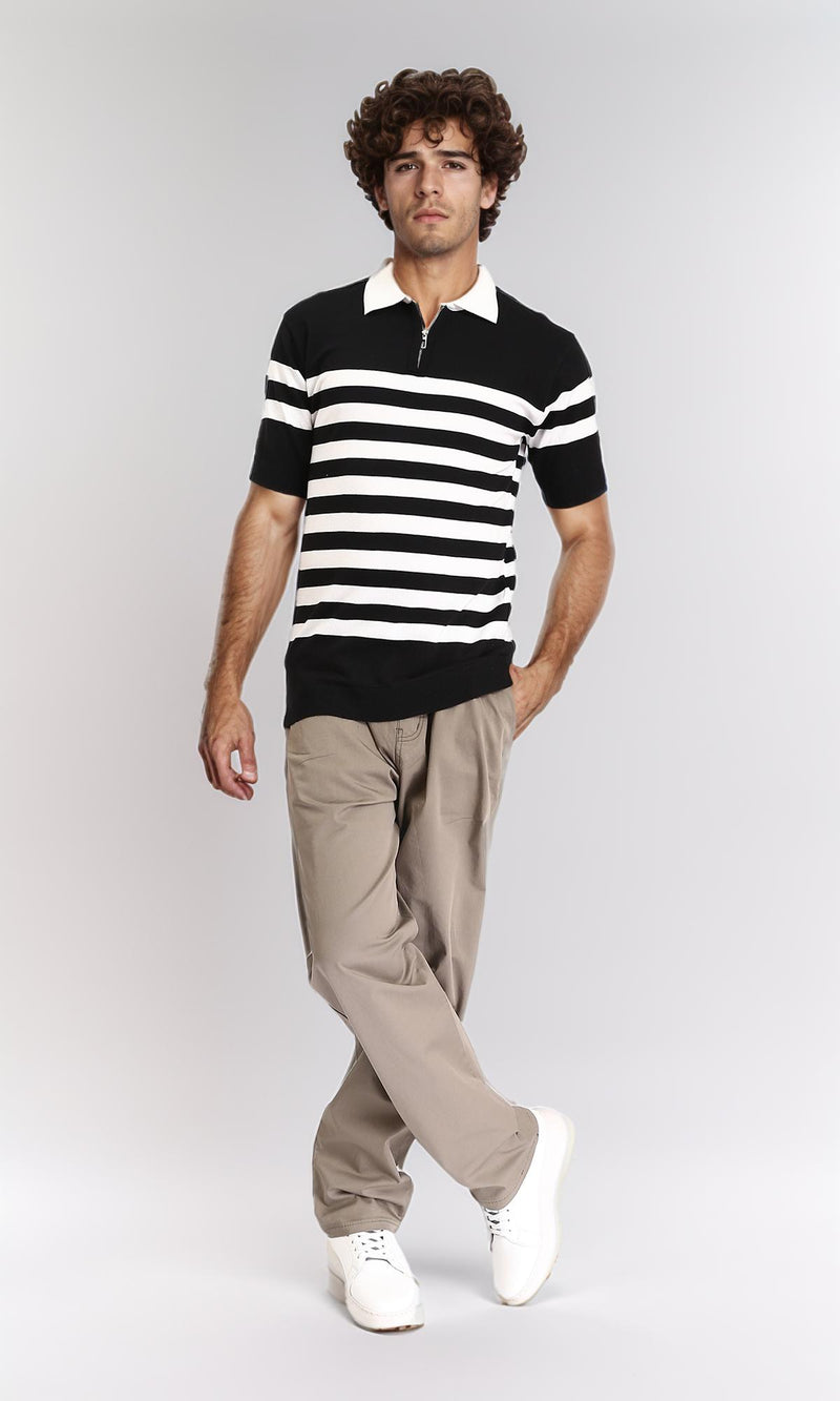 R213020 - Short Sleeves Striped Polo Shirt - Black & White