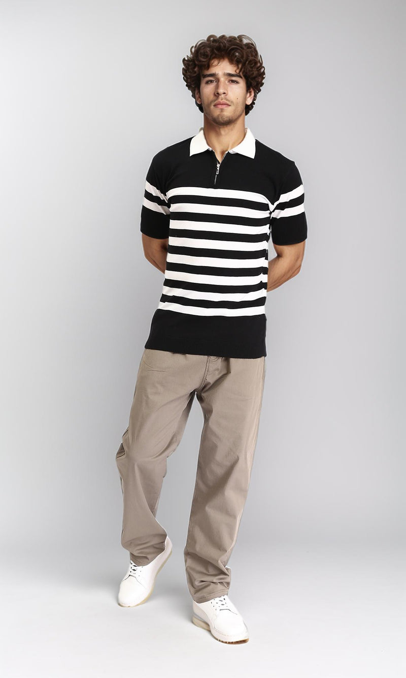 R213020 - Short Sleeves Striped Polo Shirt - Black & White