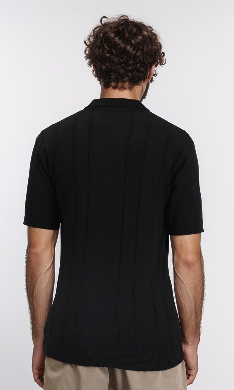 R213021 - Open Neck Slip On Polo Shirt - Black