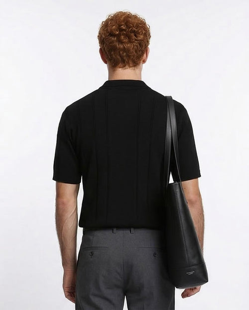 Ravin Men's Ribbed Knit Johnny Collar Polo - Black - R213021