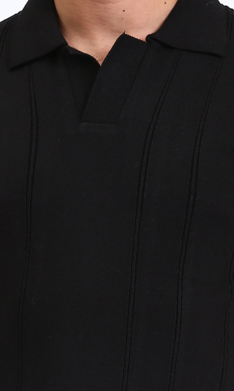 R213021 - Open Neck Slip On Polo Shirt - Black