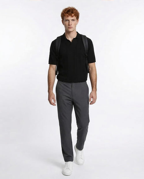 Ravin Men's Ribbed Knit Johnny Collar Polo - Black - R213021