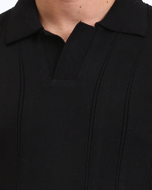 Ravin Men's Ribbed Knit Johnny Collar Polo - Black - R213021