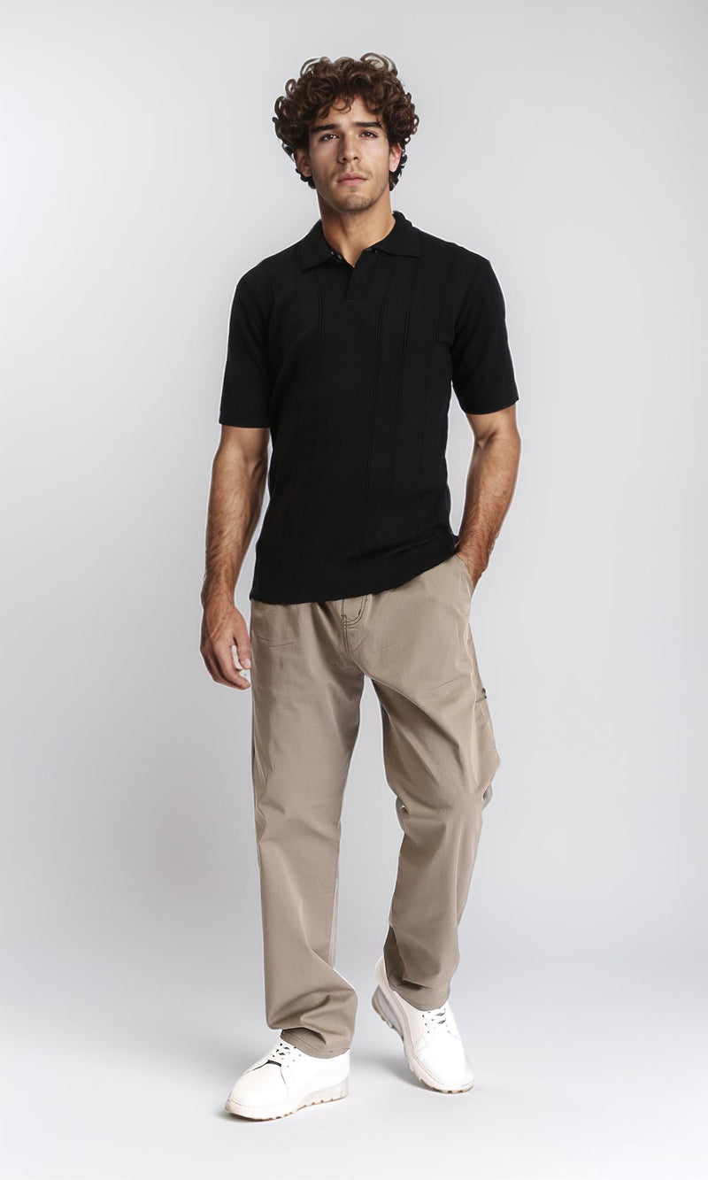 R213021 - Open Neck Slip On Polo Shirt - Black