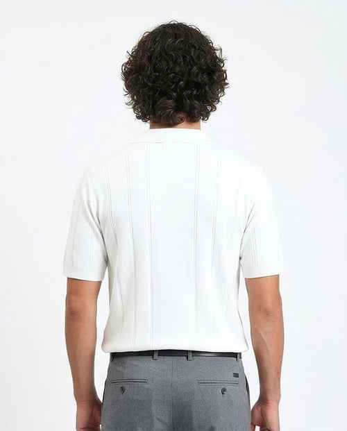 Ravin Men’s Textured Channeled Knit Johnny Collar Polo – Off-White - R213022