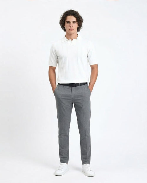 Ravin Men’s Textured Channeled Knit Johnny Collar Polo – Off-White - R213022