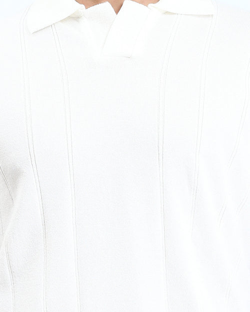 Ravin Men’s Textured Channeled Knit Johnny Collar Polo – Off-White - R213022