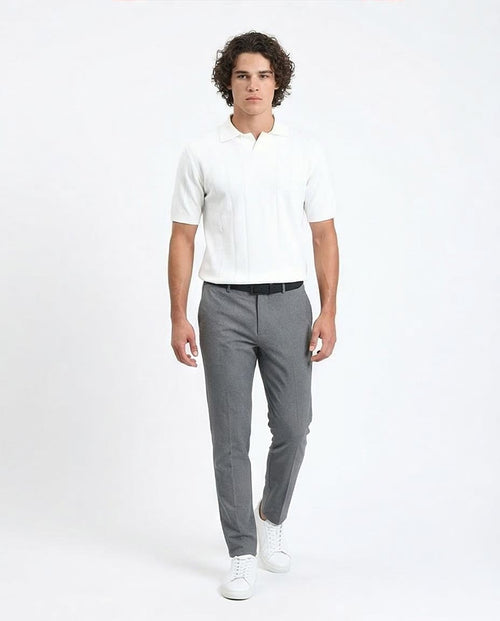 Ravin Men’s Textured Channeled Knit Johnny Collar Polo – Off-White - R213022