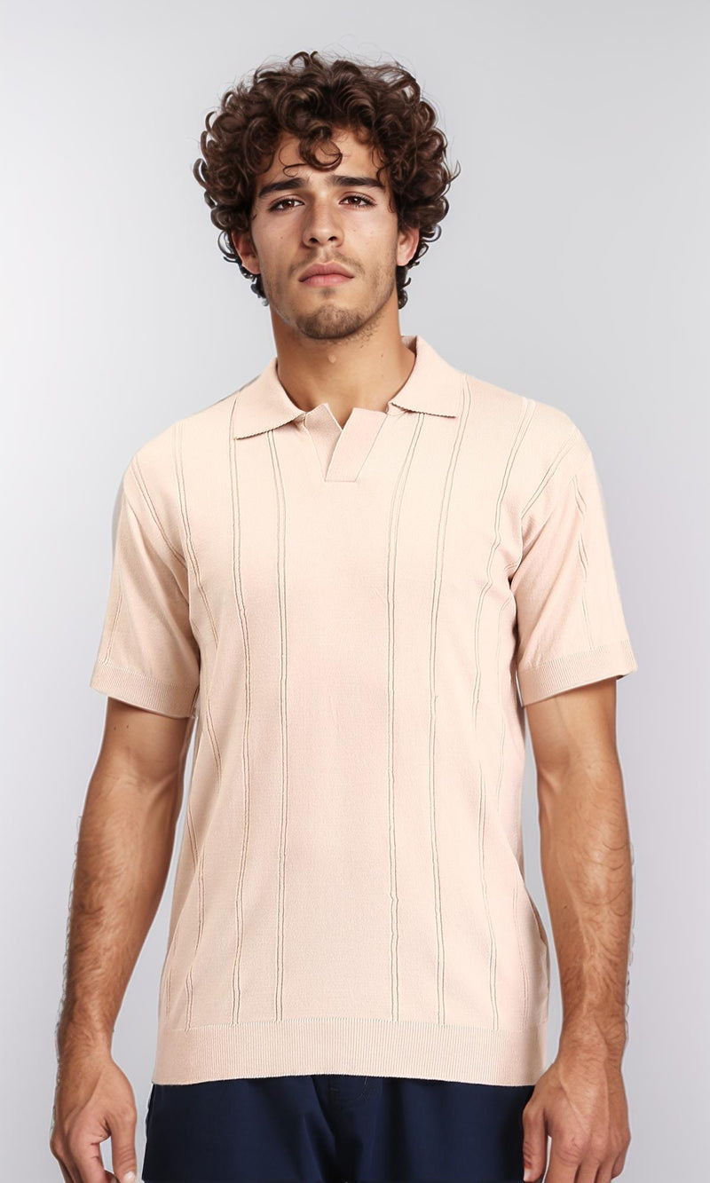 R213023 - Open Neck Slip On Polo Shirt - Nude
