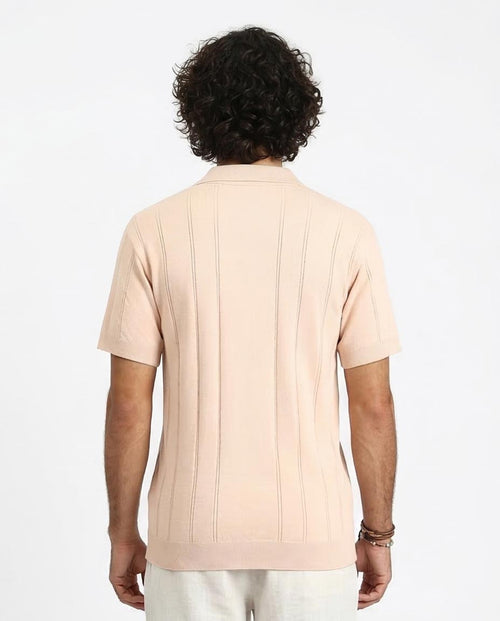 Title: Ravin Men’s Vertical Ribbed Knit Skipper Polo – Pale Peach -R213023