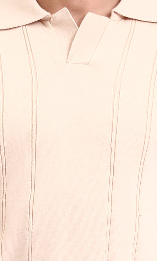 R213023 - Open Neck Slip On Polo Shirt - Nude